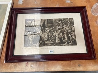 (COLLECTION ONLY) ENTRY OF CHARLES V INTO ANTWERP LARGE BLACK AND WHITE ARTWORK IN IVORY MOUNTING WITH DARK VARNISHED WOOD FRAME: LOCATION - C9