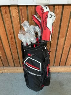 BENROSS GOLF CADDY BAG IN BLACK/RED TO INCLUDE QTY OF BENROSS GOLF CLUBS: LOCATION - D7