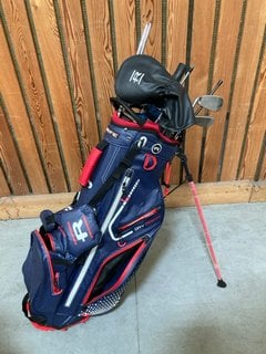 RIFE AIR CHANNEL COOLER GOLF STAND BAG IN NAVY/RED AND BLACK TO INCLUDE QTY OF ASSORTED GOLF CLUBS: LOCATION - D7