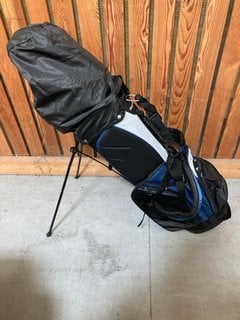 RIFE RX MAX GOLF CADDY BAG IN BLACK AND NAVY TO INCLUDE QTY OF ASSORTED RIFE GOLF CLUBS: LOCATION - D7