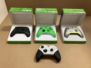 4 X ASSORTED XBOX CONTROLLERS TO INCLUDE XBOX CONTROLLER IN VELOCITY GREEN: LOCATION - BR2