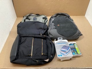 QTY OF ASSORTED ITEMS TO INCLUDE EASTPAK PADDED DOUBLE BACKPACK IN BLACK DENIM: LOCATION - AR2