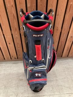 RIFE WATERPROOF DESIGN GOLF CADDY BAG IN NAVY AND RED: LOCATION - D7