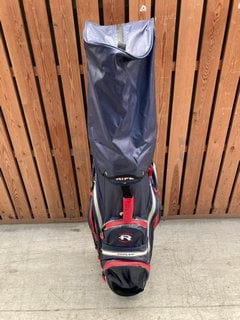 RIFE WATERPROOF DESIGN GOLF CADDY BAG IN NAVY AND RED: LOCATION - D7