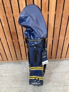 STROMBERG THE OPEN WATERPROOF STAND GOLF CADDY BAG IN NAVY AND YELLOW: LOCATION - D7