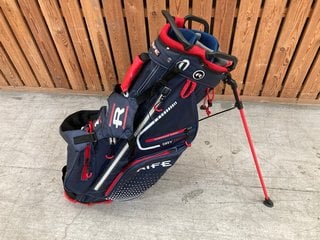 RIFE WATERPROOF DRY DESIGN GOLF CADDY BAG IN NAVY AND RED: LOCATION - D7