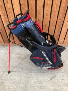 RIFE WATERPROOF DRY DESIGN GOLF CADDY BAG IN NAVY AND RED: LOCATION - D7