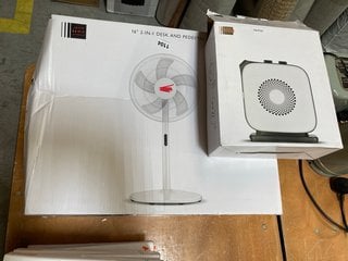 2 X ASSORTED JOHN LEWIS & PARTNERS ITEMS TO INCLUDE 16" 2 IN 1 DESK AND PEDESTAL FAN IN WHITE: LOCATION - D7