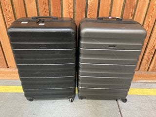 2 X JOHN LEWIS & PARTNERS LARGE HARD SHELL STYLE WHEELED SUITCASES IN BLACK AND GREY: LOCATION - D7