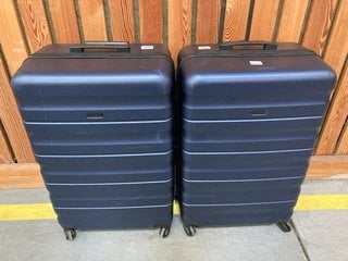 2 X JOHN LEWIS & PARTNERS LARGE HARD SHELL STYLE WHEELED SUITCASES IN METALLIC BLUE FINISH: LOCATION - D7