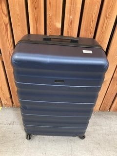 JOHN LEWIS & PARTNERS LARGE HARD SHELL STYLE WHEELED SUITCASE IN METALLIC BLUE: LOCATION - D6