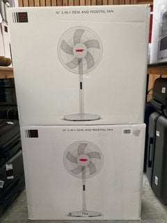 2 X JOHN LEWIS & PARTNERS 16" 2 IN 1 DESK AND PEDESTAL FANS IN WHITE: LOCATION - D6