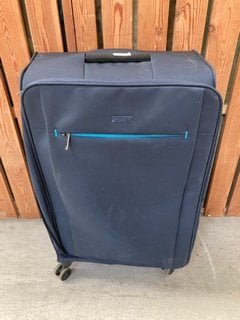 JOHN LEWIS & PARTNERS LARGE FABRIC STYLE WHEELED SUITCASE IN NAVY BLUE: LOCATION - D6