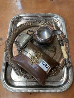 ASSORTED SILVER COLOURED ITEMS TO INCLUDE AN ART DECO HANDBAG AND A PRESENTATION TRAY: LOCATION - CR