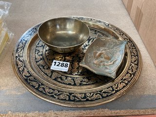 BRASSWARE TO INCLUDE AN ENAMELLED TRAY: LOCATION - CR