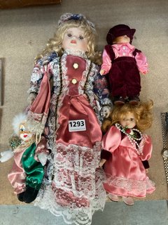 A LARGE BISQUE HEADED COLLECTOR'S DOLL AND THREE OTHERS: LOCATION - CR