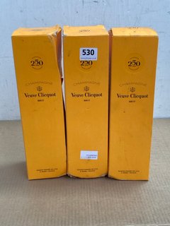 3 X BOTTLES OF VEUVE CLICQUOT CHAMPAGNE BRUT 750ML 12%ABV (WE OPERATE A CHALLENGE 25 POLICY. 18+ ID MAY BE REQUIRED UPON COLLECTION/DELIVERY, E.G. A VALID PASSPORT OR PHOTO DRIVING LICENCE), PLEASE N