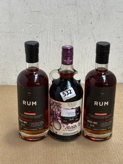 3 X BOTTLES OF RUM, TO INCLUDE KRAKEN BLACK SPICED RUM, BLACK CHERRY AND VANILLA 700ML 40%ABV. (WE OPERATE A CHALLENGE 25 POLICY. 18+ ID MAY BE REQUIRED UPON COLLECTION/DELIVERY, E.G. A VALID PASSPOR