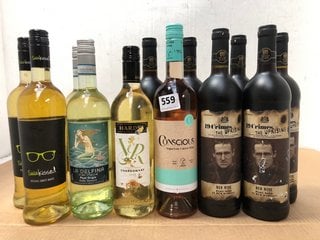 12 X ASSORTED BOTTLES OF WINE TO INCLUDE HARDYS CHARDONNAY 750ML 11% VOL (WE OPERATE A CHALLENGE 25 POLICY. 18+ ID MAY BE REQUIRED UPON COLLECTION/DELIVERY, E.G. A VALID PASSPORT OR PHOTO DRIVING LIC