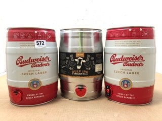 (COLLECTION ONLY) 3 KEGS OF MIXED BEERS TO INCLUDE BUDWEISER BUDVAR 5L 5% VOL BBE - 11/06/24 (WE OPERATE A CHALLENGE 25 POLICY. 18+ ID MAY BE REQUIRED UPON COLLECTION/DELIVERY, E.G. A VALID PASSPORT