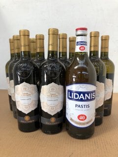 12 BOTTLES OF MIXED WINE TO INCLUDE TERRE SICILIANE 750ML 12.5% VOL (WE OPERATE A CHALLENGE 25 POLICY. 18+ ID MAY BE REQUIRED UPON COLLECTION/DELIVERY, E.G. A VALID PASSPORT OR PHOTO DRIVING LICENCE)