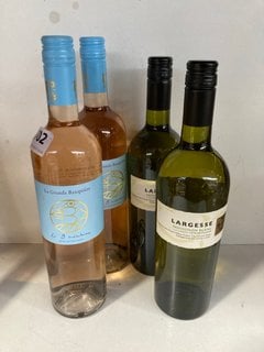 4 X ASSORTED WINES TO INCLUDE 2 X LA GRANDE BAUQUIERE CÔTES DE PROVENCE 12.5% VOL - 750ML TO INCLUDE 2 X LARGESSE SAUVIGNON BLANC 11% VOL - 75CL (WE OPERATE A CHALLENGE 25 POLICY. 18+ ID MAY BE REQUI