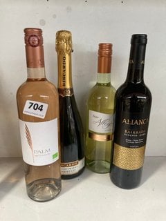 4 X ASSORTED WINES TO INCLUDE PALM PAR L'ESCARELLE ROSE WINE 13% VOL 75CL TO INCLUDE TERRE ALLEGSE TREBBIANO 11% VOL - 75CL TO INCLUDE ALLIANCA BAIRRADA RESERVA 13.5% VOL - 750ML TOESIMATO PROSECCO I