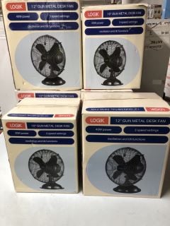 2 X LOGIK 10" GUN METAL DESK FANS & 4X 12" FANS