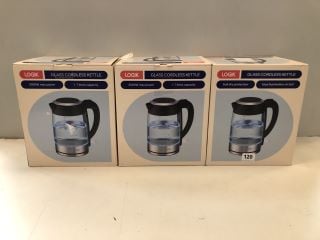 3 X LOGIK GLASS CORDLESS KETTLE