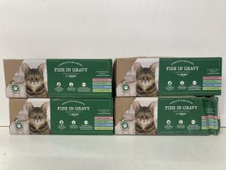 4X BOXES OF ADULT CAT FOOD INCL. 24-PACK FISH IN GRAVY POUCHES (BB:06/26)