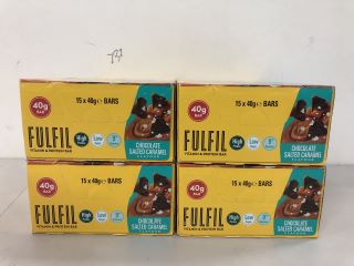 4X BOXES OF FULFIL 15 PACK VITAMIN AND PROTEIN BARS CHOCOLATE SALTED CARAMEL FLAVOUR (BB:11/09/24)