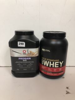 2X TUBS OF PROTEIN INCL. OPTIMUM NUTRITION GOLD STANDARD WHEY PROTEIN DOUBLE RICH CHOCOLATE FLAVOUR (BB:04/26)