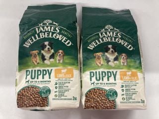 2X BAGS OF JAMES WELLBELOVED PUPPY FOOD UP TO 6 MONTHS 2KG LAMB AND RICE FLAVOUR (BB:09/24)