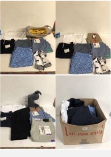 BOX OF CLOTHING IN VARIOUS SIZES & DESIGNS