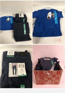 BOX OF CLOTHING IN VARIOUS SIZES & DESIGNS