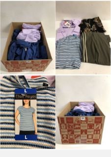 BOX OF CLOTHING IN VARIOUS SIZES & DESIGNS