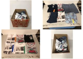 BOX OF CLOTHING IN VARIOUS SIZES & DESIGNS