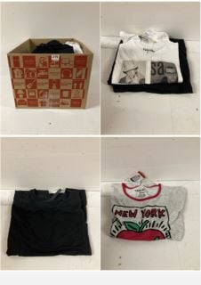 BOX OF CLOTHING IN VARIOUS SIZES & DESIGNS