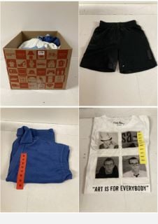 BOX OF CLOTHING IN VARIOUS SIZES & DESIGNS