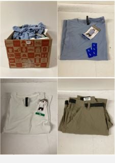 BOX OF CLOTHING IN VARIOUS SIZES & DESIGNS