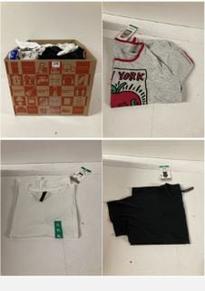 BOX OF CLOTHING IN VARIOUS SIZES & DESIGNS