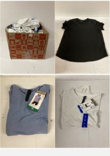 BOX OF CLOTHING IN VARIOUS SIZES & DESIGNS