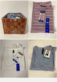 BOX OF CLOTHING IN VARIOUS SIZES & DESIGNS