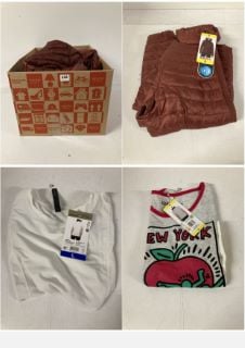 BOX OF CLOTHING IN VARIOUS SIZES & DESIGNS