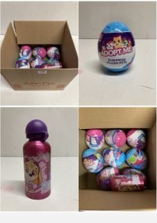 BOX OF ADOPT ME SURPRISE PLUSH PETS TOYS & PAW PATROL WATER BOTTLE