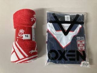 LIVERPOOL FC TOWEL AND AN ENGLAND RUGBY LEAGUE SHIRT XL