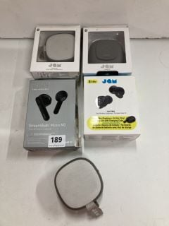 4 PAIRS OF WIRELESS EARBUDS AND A WIRELESS SPEAKER TO INCLUDE MIXX