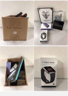 BOX OF ITEMS TO INC FIT BIT FITNESS WATCH