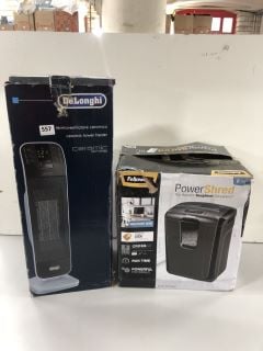 FELLOWES POWER SHRED AND A DELONGHI CERAMIC TOWER HEATER