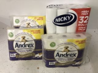 QTY OF TOILET ROLLS INC ANDREX 9 XL ROLLS